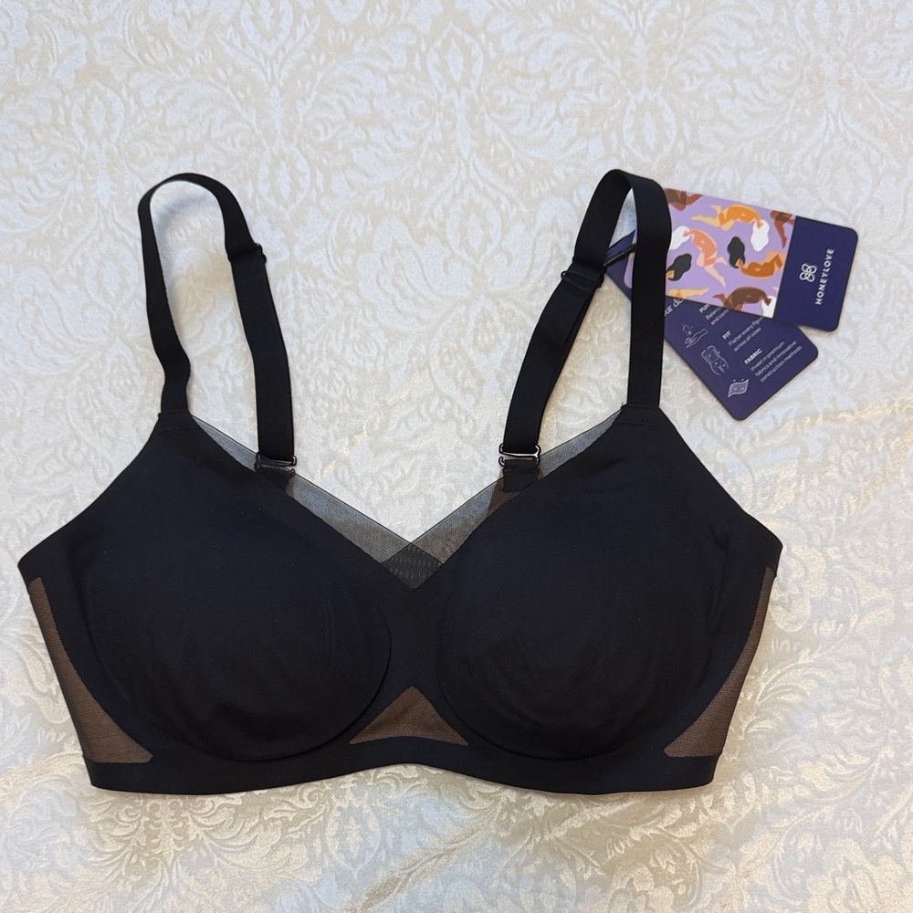 Honey Love Black Wireless Crossover Bra - NWT